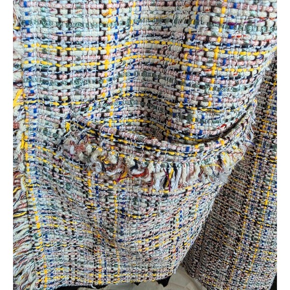 LOFT Bouclé Tweed Jacket | Size 12 | Cream Pink Blue Metallic | Fully Lined - Picture 9 of 14